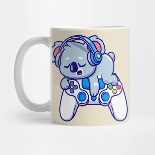 Cute Koala Sleeping On Game Controller With Headphone  Cartoon Mug